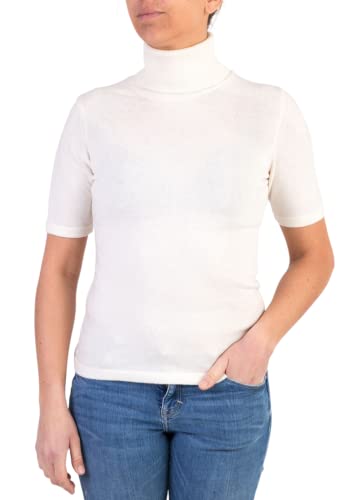 Rollkragenpullover Damen Kurzarmhemd aus gemischter Kaschmir Seide Made in Italy (Bianco, M) von Marenza