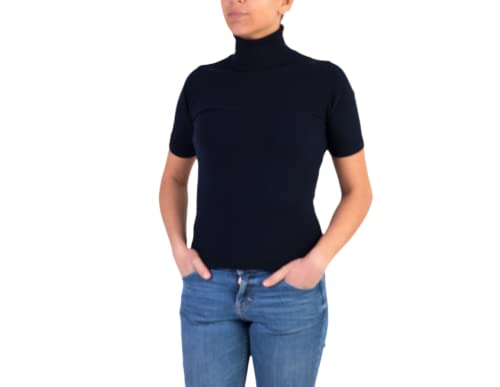 Rollkragenpullover Damen Kurzarmhemd aus gemischter Kaschmir Seide Made in Italy (Blu, S) von Marenza