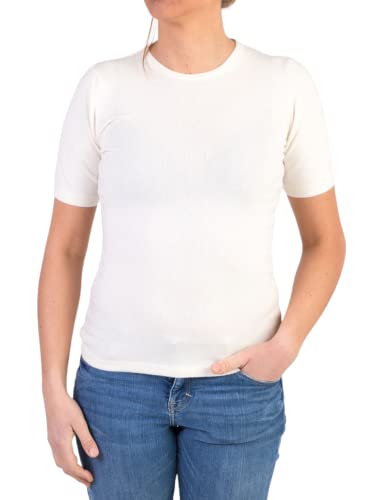Rundhalsausschnitt Damen Kurzarm Kaschmir-Mischung Seide Made in Italy Pullover Neckholder Pullover Halbarm Merinowolle Kaschmir Pullover Beige Blau Grau Geschenk Kleidung, Weiß, Medium von Marenza
