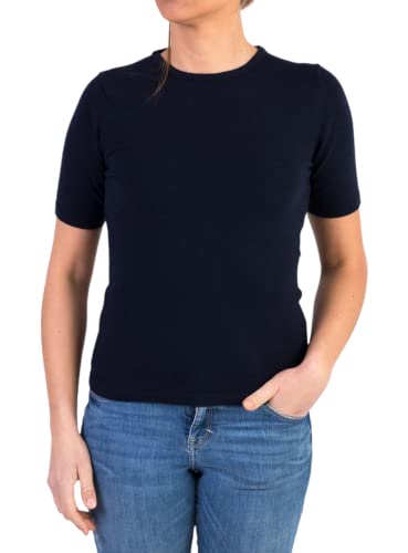 Rundhalsausschnitt Damen Kurzarm Kaschmir-Mischung Seide Made in Italy Pullover Neckholder Pullover Halbarm Merinowolle Kaschmir Pullover Beige Blau Grau Geschenk Kleidung, blau, Small von Marenza