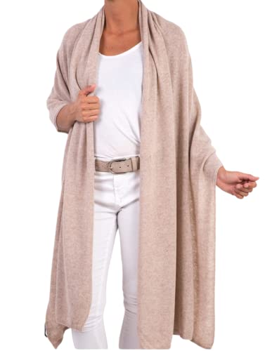 Stola Gemischte Kaschmir Damen Made In Italy Merinowolle Kaschmir Schwarz Beige Weiß Schal Herren Warm Schal Einheitsgröße Umhang Pashmina Schulterbezug, Helles Beige, Einheitsgröße von Marenza