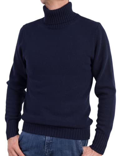 TShirt hohem Kragen für Herren gemischt Kaschmir Made In Italy Rollkragenpullover Langarm Doppelgarn Herbst Winter Pullover Schwarz (DE/NL/SE/PL, Alphanumerisch, M, Regular, Regular, Blau) von Marenza