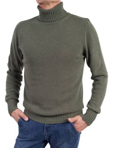 Tshirt hohem Kragen für Herren gemischt Kaschmir Made In Italy Rollkragenpullover Langarm Doppelgarn Herbst Winter Pullover Schwarz (DE/NL/SE/PL, Alphanumerisch, L, Regular, Regular, Dunkelgrün) von Marenza