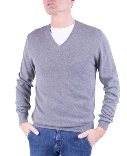 V-Ausschnitt für Herren, Kaschmir-Mischung, hergestellt in Italien, Pullover, Langarm, Merinowolle, Pullover, Beige, Blau, Grau, Geschenk, Winterkleidung, Eisengrau, XX-Large von Marenza