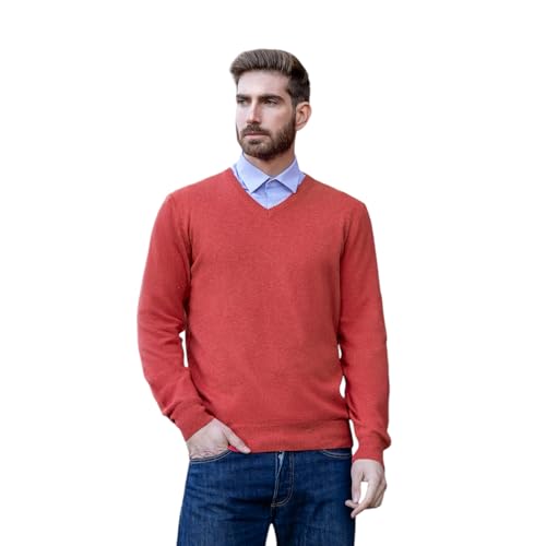 V-Ausschnitt für Herren, Kaschmir-Mischung, hergestellt in Italien, Pullover, Langarm, Merinowolle, Pullover, Beige, Blau, Grau, Geschenk, Winterkleidung, Ziegelrot, XL von Marenza