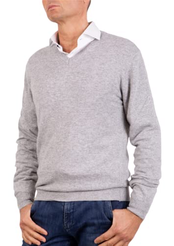 V-Ausschnitt für Herren, Kaschmir-Mischung, hergestellt in Italien, Pullover, Langarm, Merinowolle, Pullover, Beige, Blau, Grau, Geschenk, Winterkleidung, grau, XL von Marenza