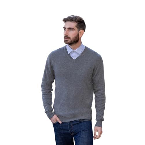 V-Ausschnitt für Herren, aus Kaschmir-Seide, hergestellt in Italien, langärmeliger Pullover aus Merinowolle, Kaschmir, Beige, Blau, Grau, Trikot, Geschenk für den Winter, Eisengrau, XL von Marenza