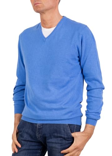 V-Ausschnitt für Herren, aus Kaschmir-Seide, hergestellt in Italien, langärmeliger Pullover aus Merinowolle, Kaschmir, Beige, Blau, Grau, Trikot, Geschenk für den Winter, Kornblumenblau, Large von Marenza