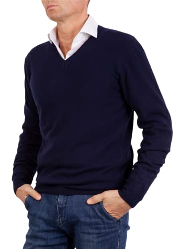 Marenza V-Ausschnitt Herren Langarm Kaschmir-Mischung Seide Made in Italy, blau, XL Marenza V-Ausschnitt Herren Langarm Kaschmir-Mischung Seide Made in Italy, blau, XL von Marenza