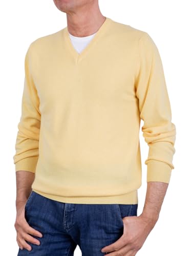 V-Ausschnitt für Herren, aus Kaschmir-Seide, hergestellt in Italien, langärmeliger Pullover aus Merinowolle, Kaschmir, Beige, Blau, Grau, Trikot, Geschenk für den Winter, gelb, Large von Marenza