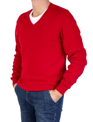 V-Ausschnitt für Herren, aus Kaschmir-Seide, hergestellt in Italien, langärmeliger Pullover aus Merinowolle, Kaschmir, Beige, Blau, Grau, Trikot, Geschenk für den Winter, rot, Medium von Marenza