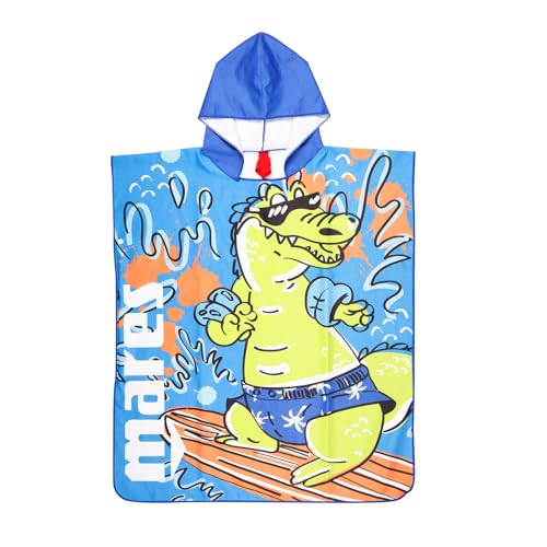 Mares Seaside Poncho Junior, Polyester-Mikrofaser Bademantel Badeponcho Strandtuch Kinder, Krokodil, Blau von Mares