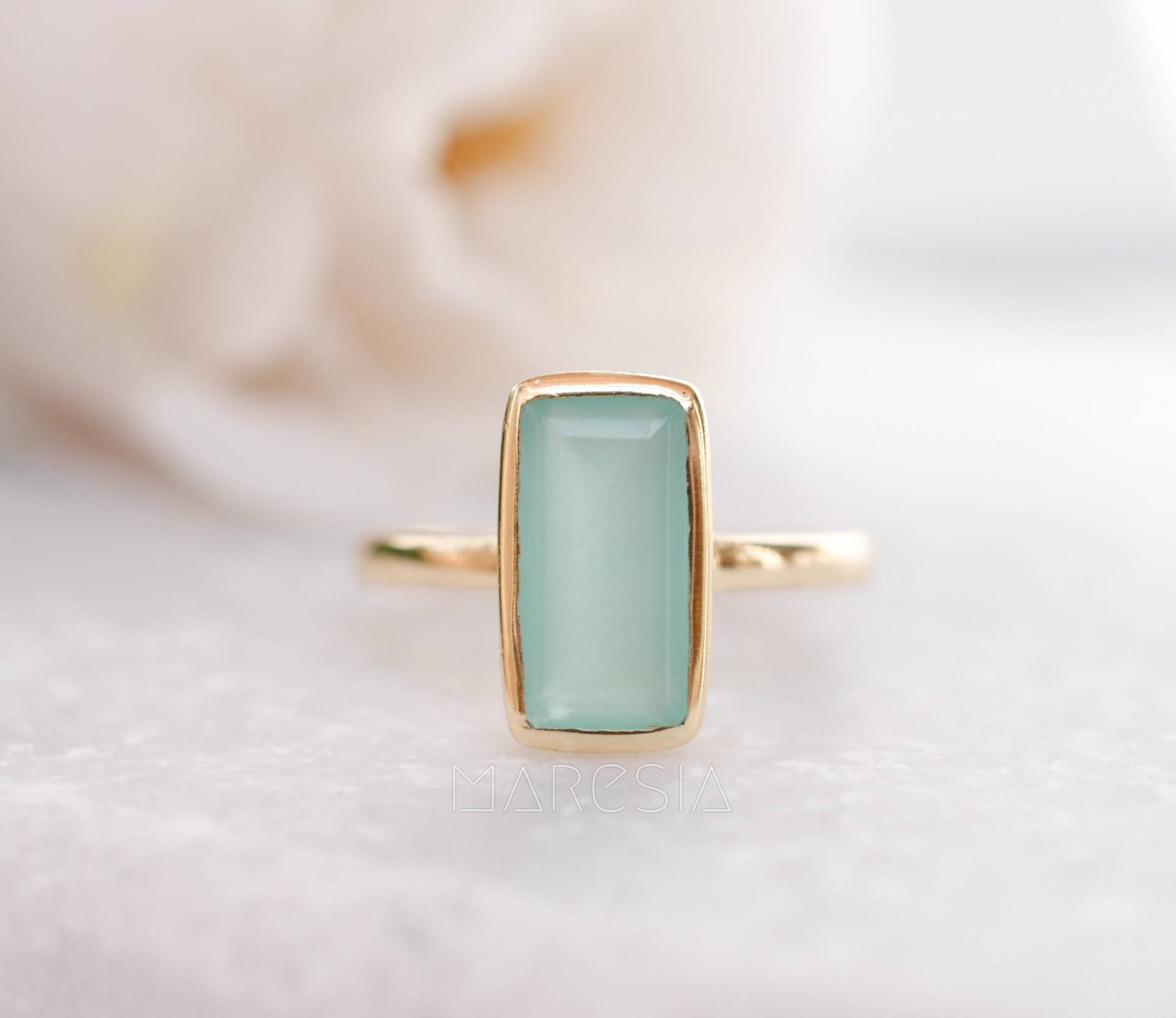 Aqua Chalcedon Gold Ring ~ Filigran 18K Vergoldet Handgemacht Edelstein Statement Hippie ~Boho~ Juni Geburtsstein -Mr014A von MaresiaJewelry