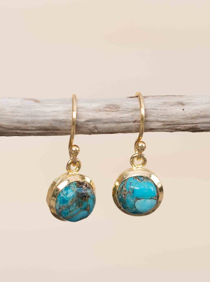 Kupfer Ohrringe ~ Türkis Schmuck 18K Vergoldet Natürlich Minimalistisch Alltag Geschenk Für Sie Boho Hippie Me200 von MaresiaJewelry
