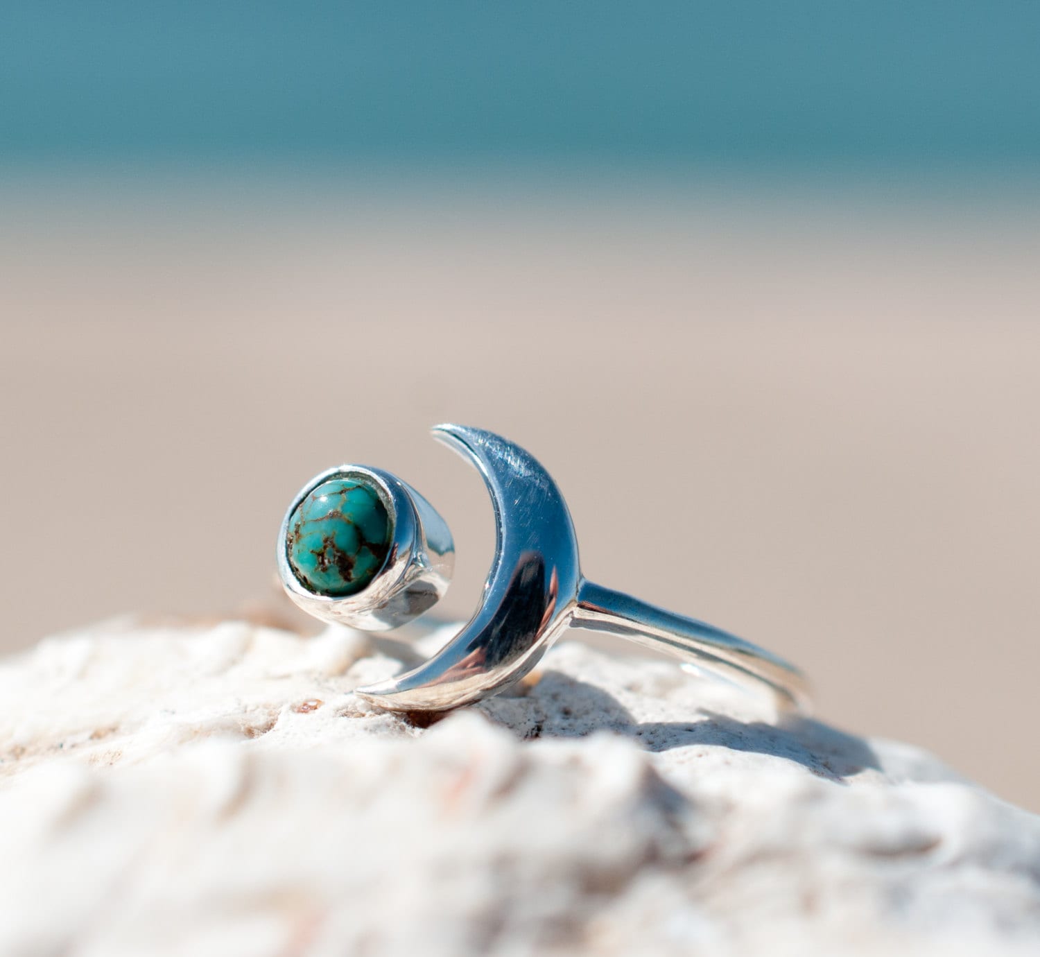 Kupfer Türkis Ring ~ Sterling Silber 925 ~Handarbeit ~Verstellbarer Halbmond ~Boho ~Hippie ~Dezember Geburtsstein~ Boho~Geschenk Für Sie Mr119 von MaresiaJewelry