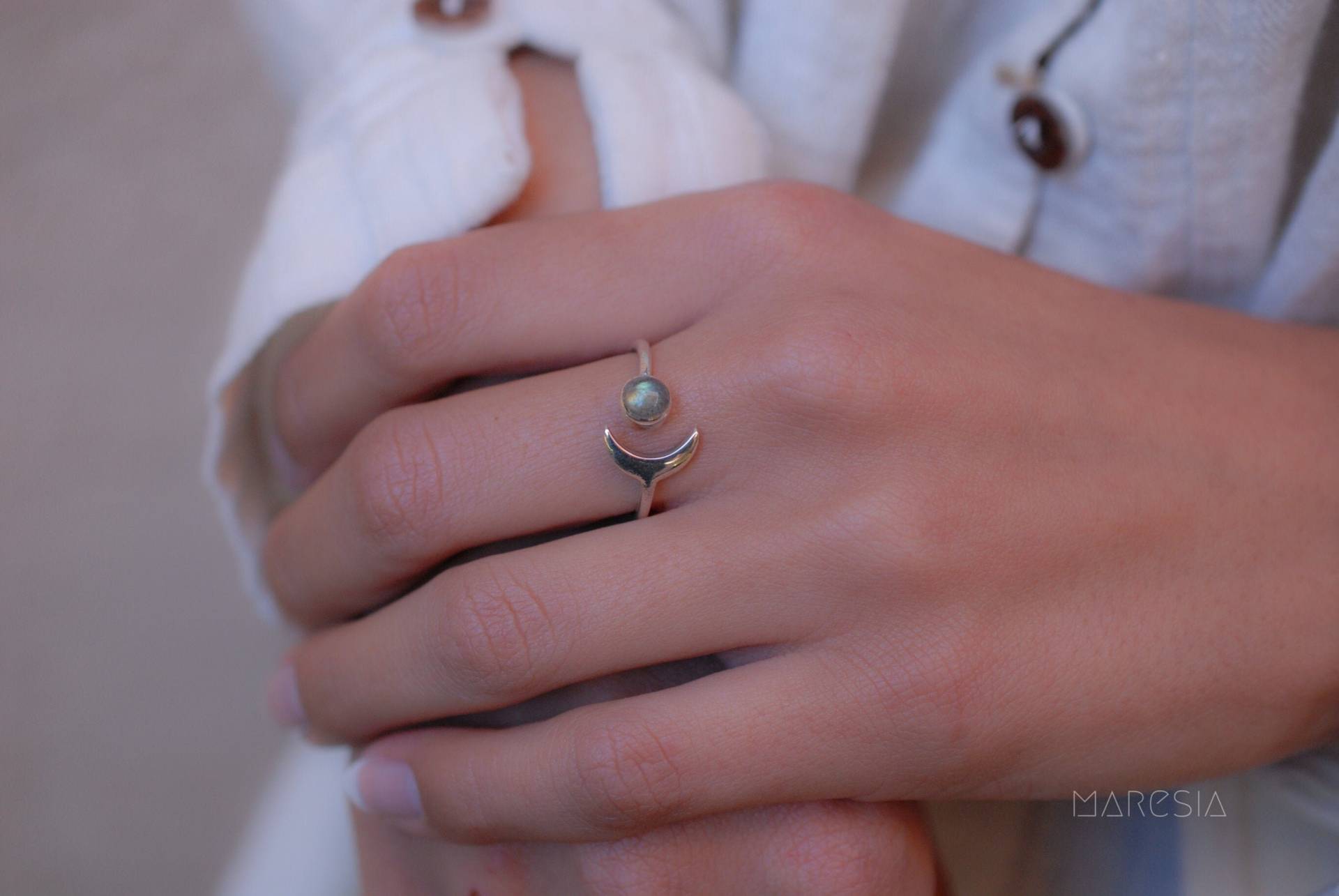 Labradorit Ring ~sterling Silber 925 ~Handarbeit ~Verstellbar~ Halbmond ~Boho ~Hippie~Boho ~Geschenk Für Sie Mr130 von MaresiaJewelry