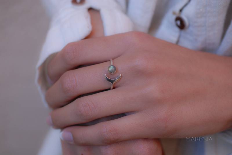 Labradorit Ring ~sterling Silber 925 ~Handarbeit ~Verstellbar~ Halbmond ~Boho ~Hippie~Boho ~Geschenk Für Sie Mr130 von MaresiaJewelry