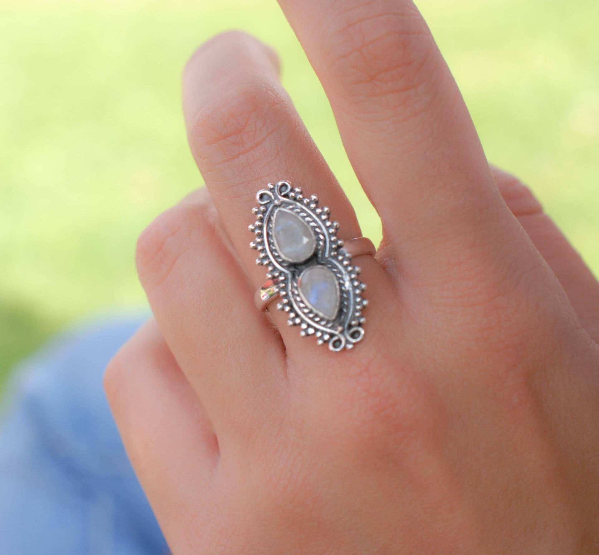 Regenbogen Mondstein Ring ~ Edelstein Natürlich Sterling Silber 925 Schmuck Handgemacht Juni Geburtsstein ~Statement ~Geschenk Für Sie Mr136 von MaresiaJewelry