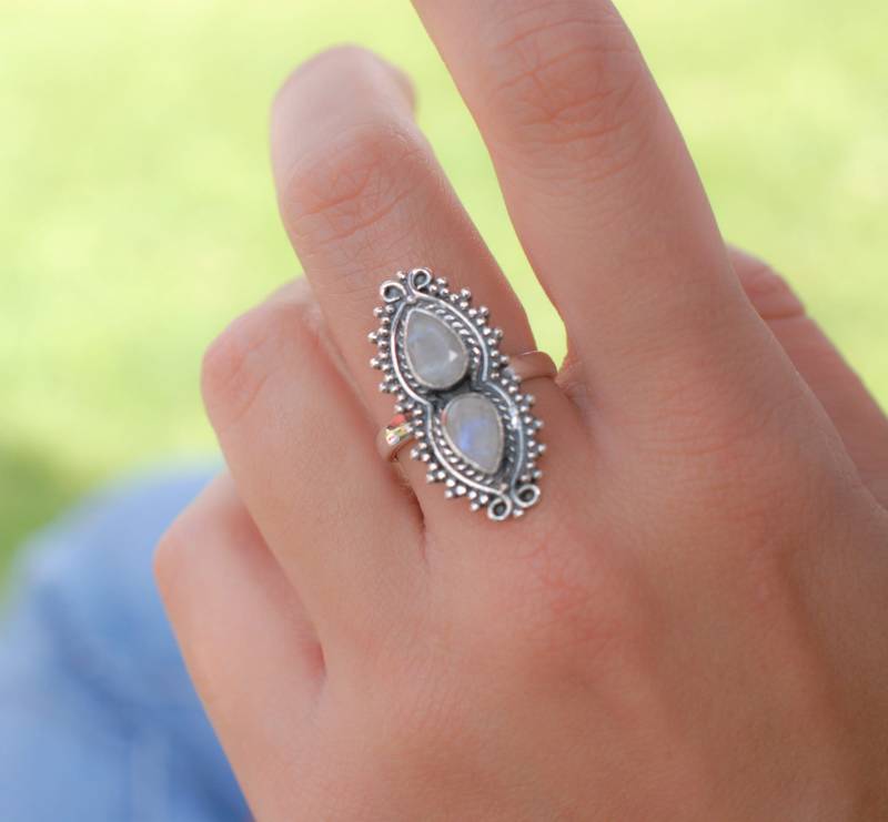 Regenbogen Mondstein Ring ~ Edelstein Natürlich Sterling Silber 925 Schmuck Handgemacht Juni Geburtsstein ~Statement ~Geschenk Für Sie Mr136 von MaresiaJewelry