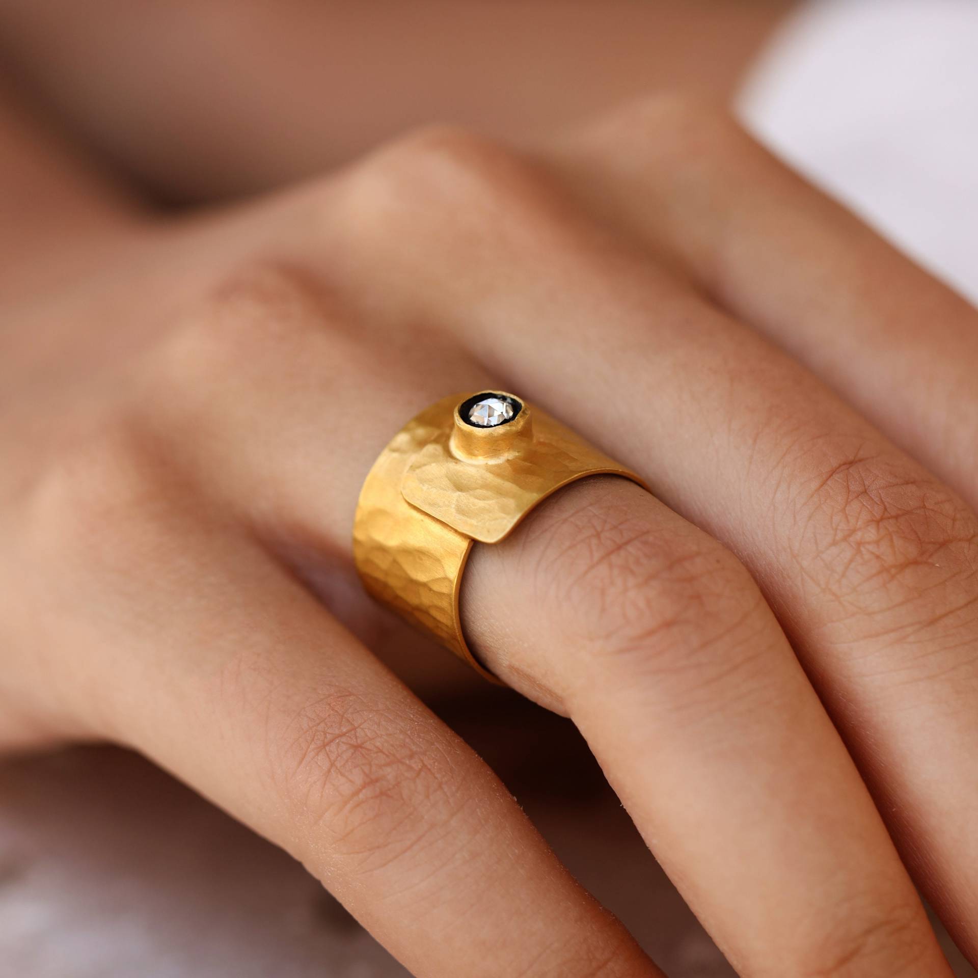 Arykanda Ring, 24K Gelbgold Über Silberring Mit Diamanten, Antiker Geschenk Für Sie von Maresuijewelry