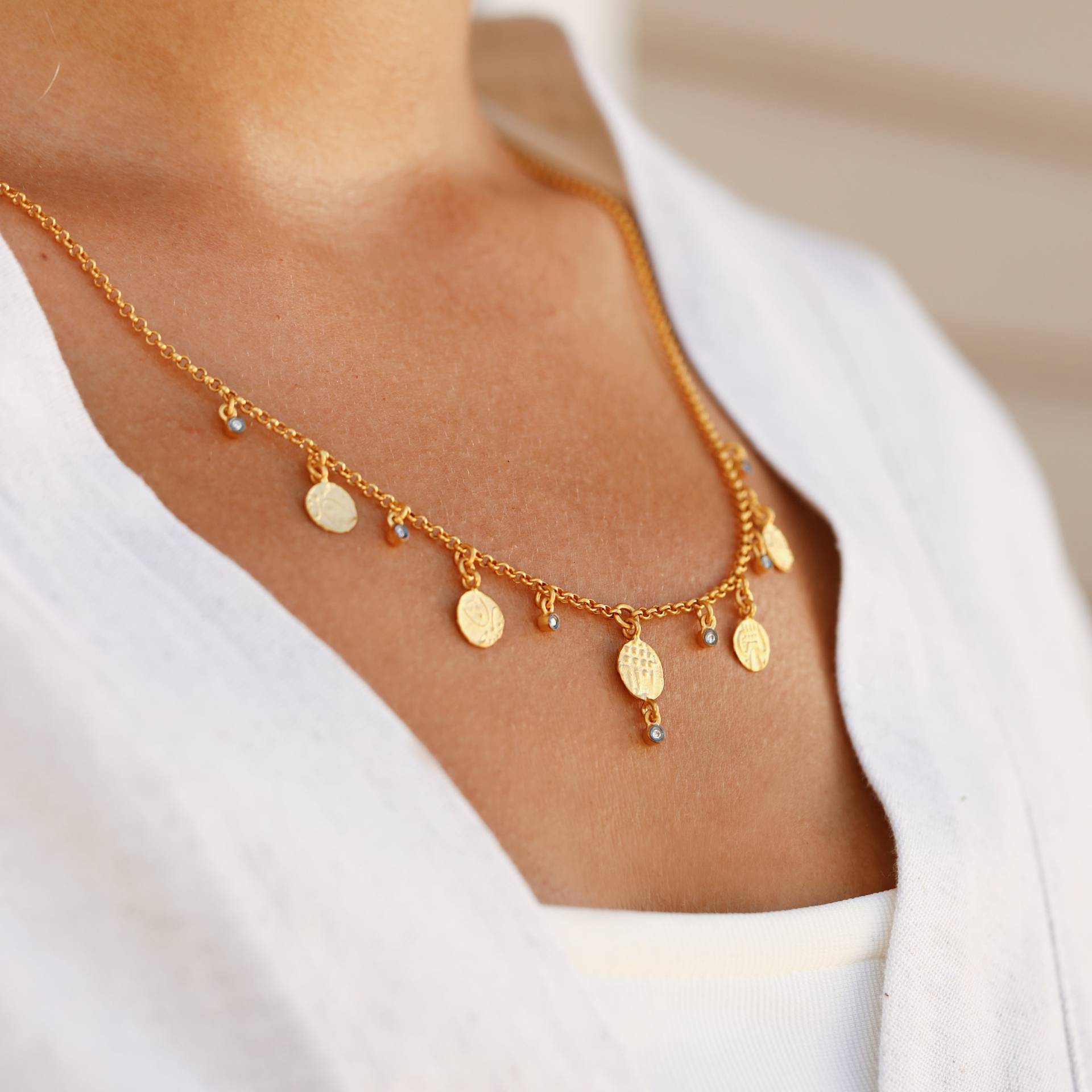Blaundos Halskette, 24K Gelbgold Über Silber Halskette Mit Diamanten, Antike Geschenk Für Sie von Maresuijewelry