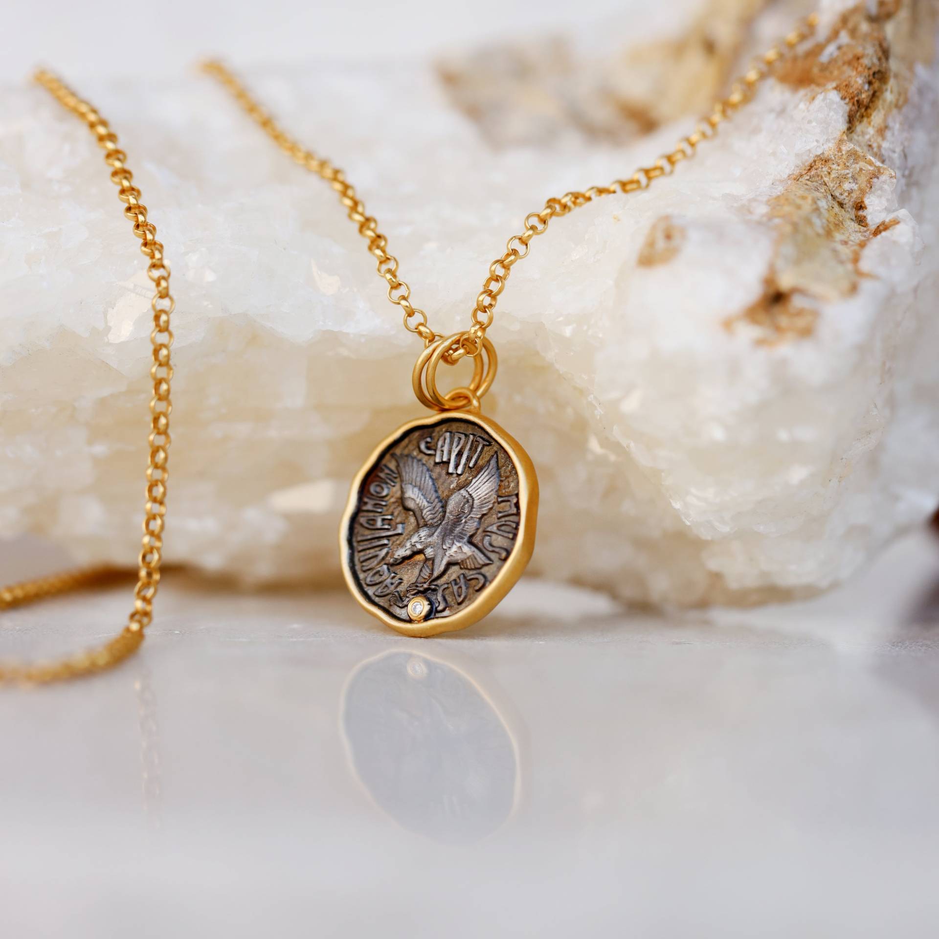 Tyana Halskette, 24K Gold Gelbgold Über Silber Halskette Mit Diamanten, Antike Geschenk Für Frauen von Maresuijewelry