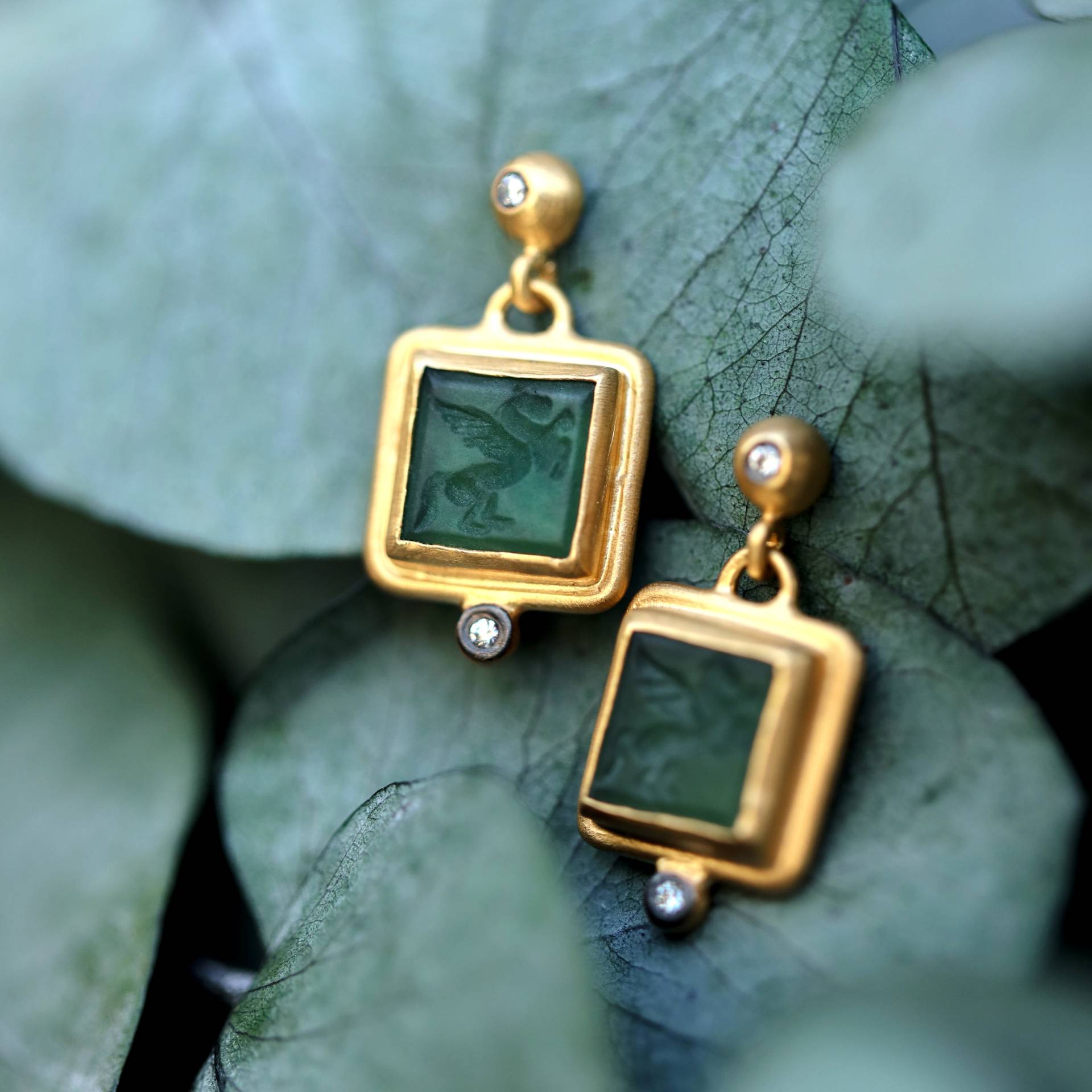 Zeugma Ohrring, 24K Gelbgold Über Silber Ohrring Mit Diamanten, Geschenk Für Sie, Antiker Schmuck von Maresuijewelry
