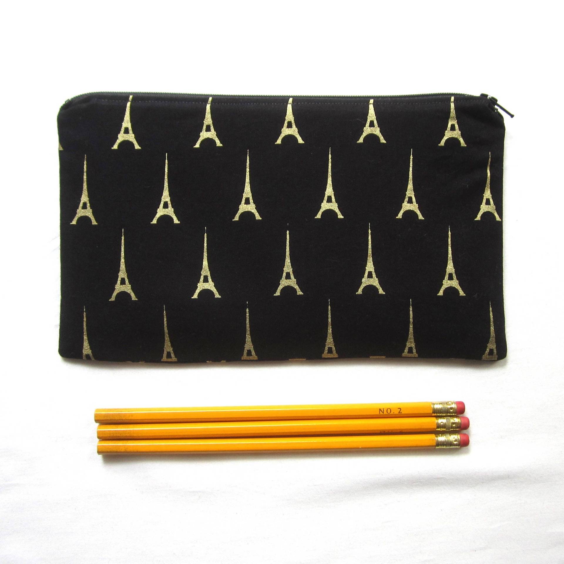 Schwarz Und Gold Paris Stoff Reißverschluss Beutel/Bleistift Fall Make-Up Tasche Schwarz Und Gold Paris Stoff Reißverschluss Beutel/Bleistift Fall Make-Up Tasche von MarfDaze