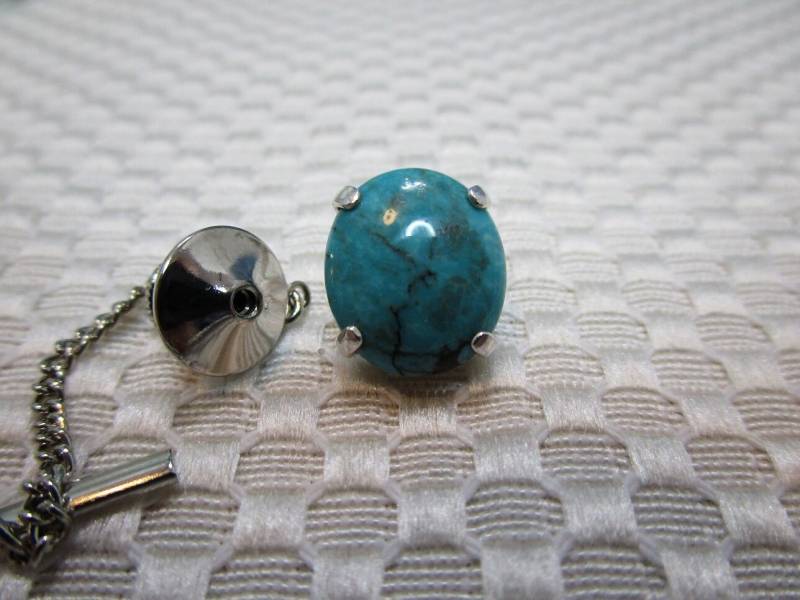 Ovale Cabochon Grün-Türkis Krawattennadel in Sterling Silber #2448 von MargaretsGems