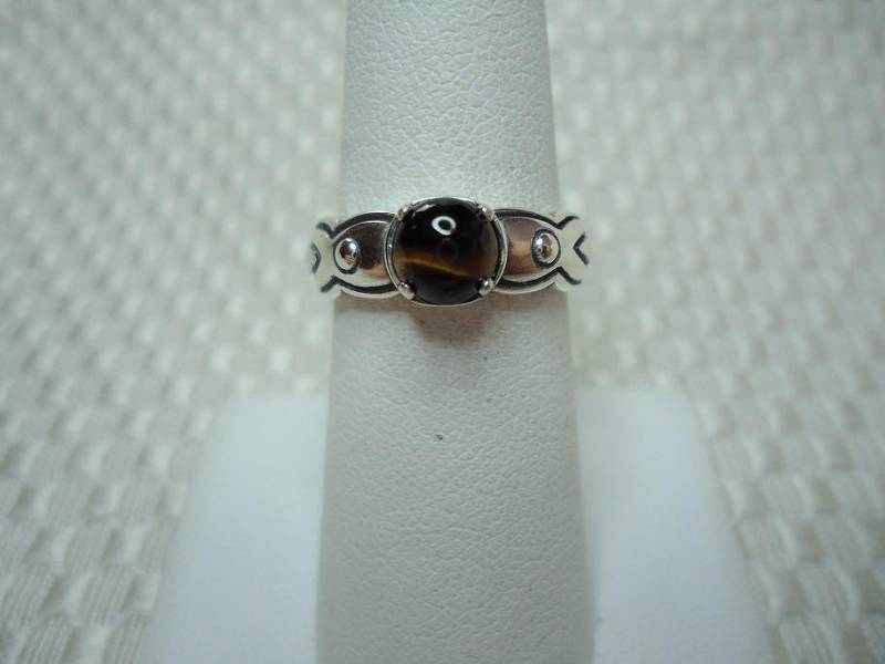 Runder Cabochon Cut Tigerauge Ring in Sterling Silber - Größe 6.75 #2055 von MargaretsGems