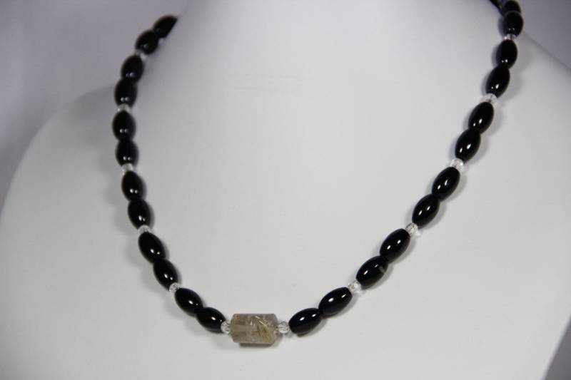 Collier Mit Rutilquarz, Bergkristall Und Onyx, Länge 51 cm von MargaritiferaGems