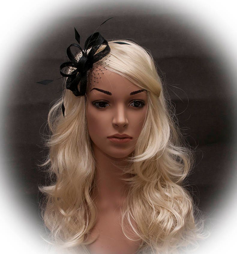 Schwarzer Fascinator, Kleiner Schwarzer Hochzeit Fascinator Schwarz von MargeIilane