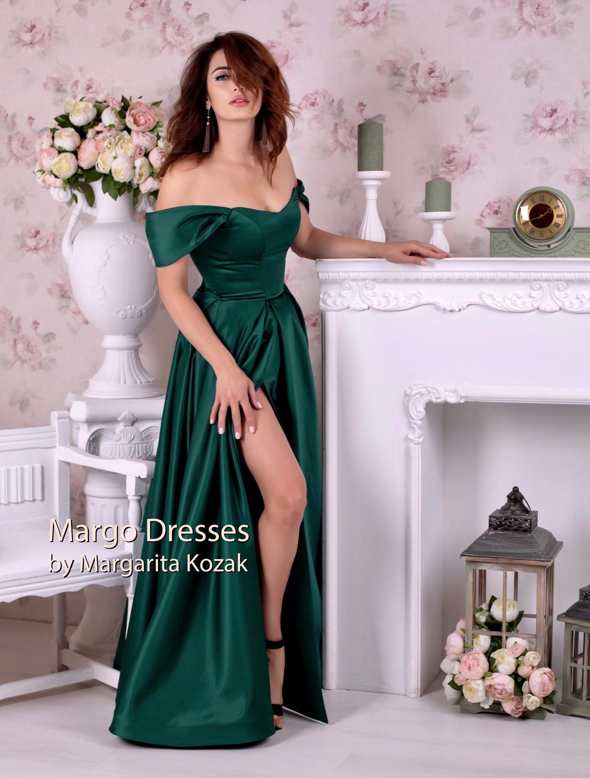 Smaragd Grünes Abendkleid Aus Satin. Schulterfreies Geschnürtes Korsett Brautjungfer Kleid. Maßgeschneidertes Hochzeitsgastkleid Mit Hohem Schlitz von MargoDresses