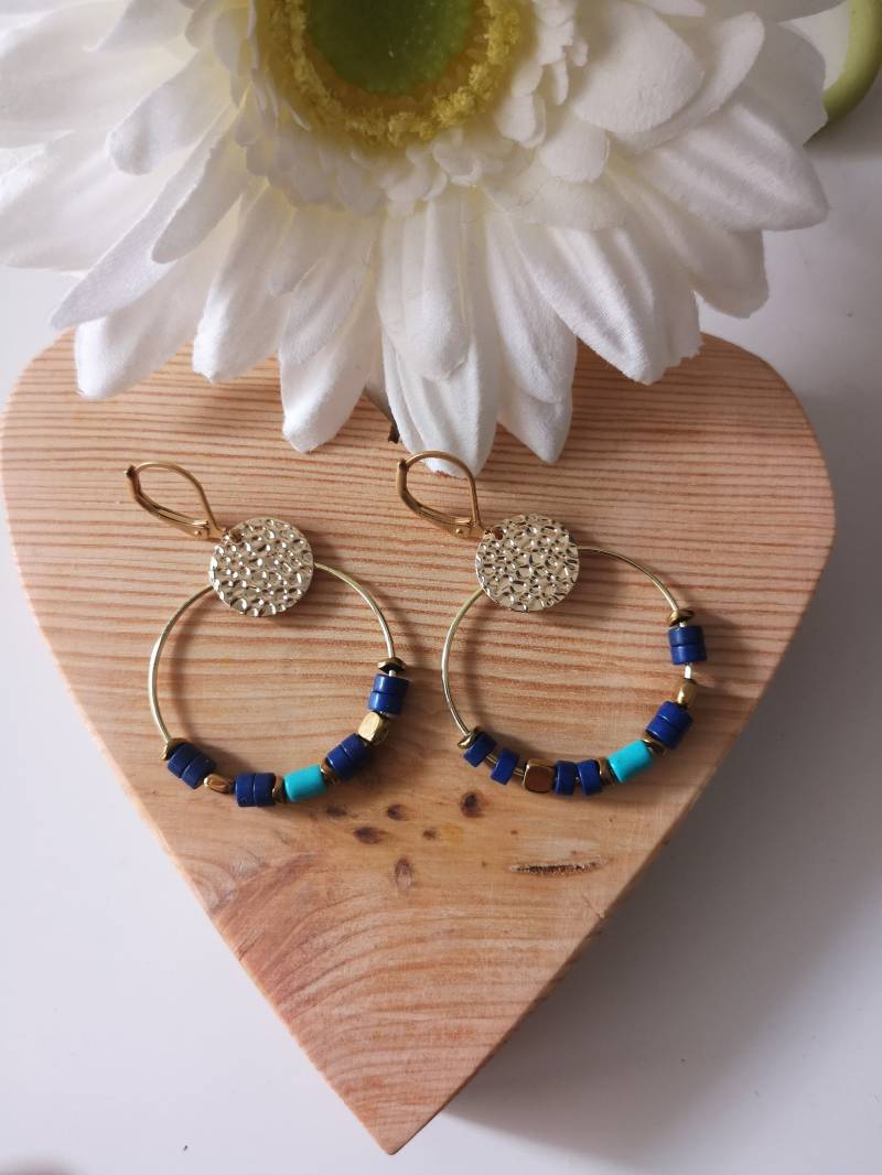 Türkis Gehämmert Kreolen - Edelstahl Türkis Gehämmert Kreolen - Edelstahl von MargueriteCreationFR