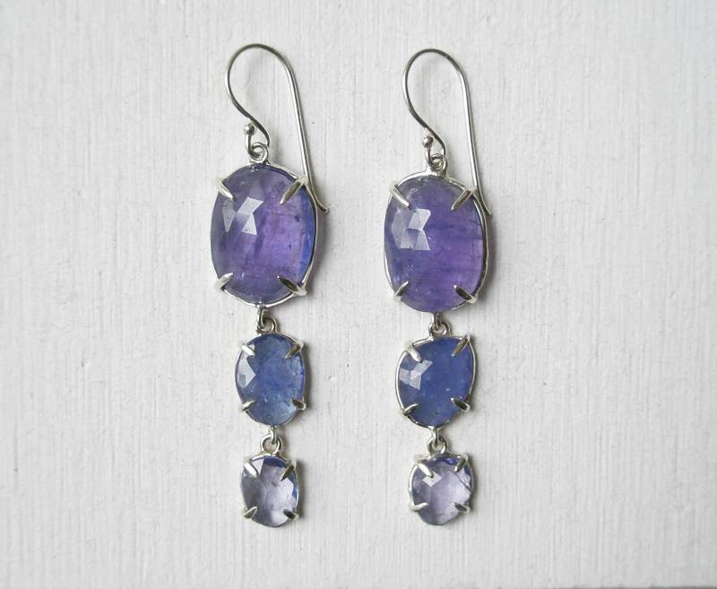 Tansanit Trio Ohrringe - Sterling Silber Ombré Lila Edelstein Unikat von MariKimuraJewelry