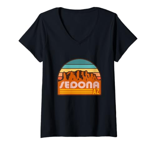 Damen Cathedral Rock Sedona Arizona 1980er Stil Vintage Retro T-Shirt mit V-Ausschnitt von Maria And Flox