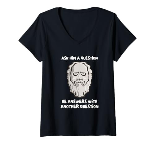 Damen Lustiger Grumpy Sokrates mit sarkastischer Philosophie T-Shirt mit V-Ausschnitt Damen Lustiger Grumpy Sokrates mit sarkastischer Philosophie T-Shirt mit V-Ausschnitt von Maria And Flox