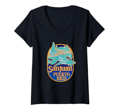 Damen San Juan Puerto Rico Orca Wale Karibik Souvenir T-Shirt mit V-Ausschnitt Damen San Juan Puerto Rico Orca Wale Karibik Souvenir T-Shirt mit V-Ausschnitt von Maria And Flox