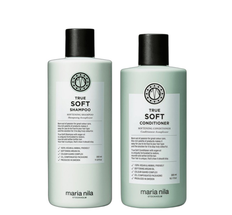 Maria Nila Haarpflege-Set True Soft Duo, Set, 2-tlg., Shampoo 350 ml + Conditioner 300 ml, Feuchtigkeitsspenend, Anti-Frizz, Glanz von Maria Nila