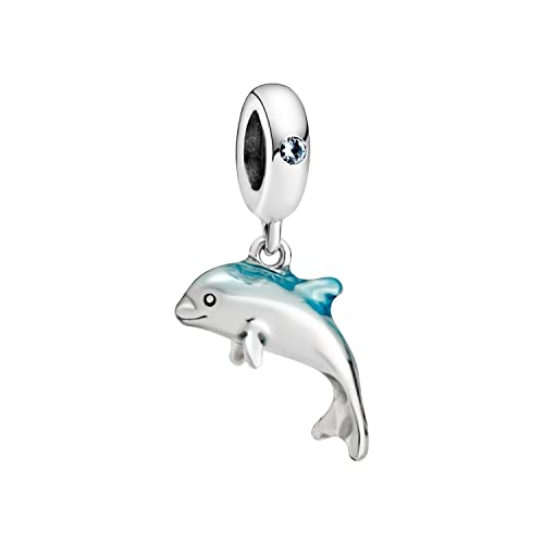 MariaFonte Charm Neu 2025 Kompatibel Alle Marken Delfin Azurblaues Meer Reisen Glücksbringer 925 Silber Anhänger Originalangebote Geburtstag Jubiläum Freundschaft Mama Perle Herz Familie Weihnachten von MariaFonte