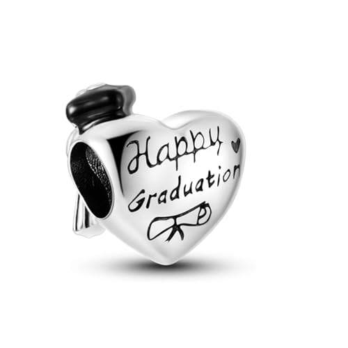 MariaFonte Bead Charm Neu 2025 Kompatibel mit allen Marken Anhänger Herz Abschluss 'Happy Graduation‘ Diplom Pergament Hut 'Congrats‘ Anhänger Original 925 Silber Glücksbringer von MariaFonte