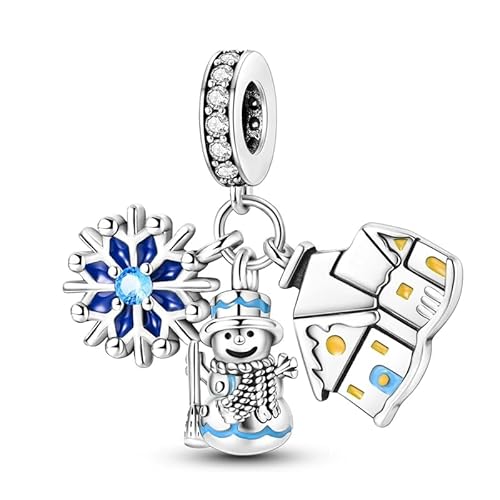 MariaFonte Triple Charm Neu 2025 kompatibel mit allen Marken Schnee Schneemann Haus Geburtstag Jahrestag Anhänger Original Bead 925 Silber Mama Glücksherz Weihnachten Zirkonia von MariaFonte