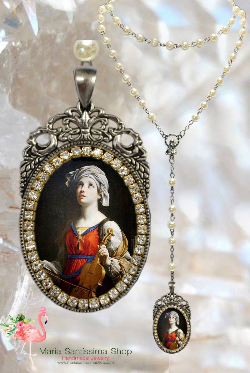 Saint Cecilia Rosary - Patronin Der Musiker Und Dichter Handgemachter Schmuck Medaille Anhänger von MariaSantissimaShop