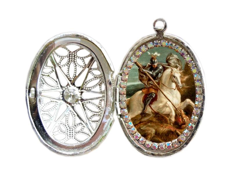 st. Georg Mit Dem Drachen Edelstahl-Medaillon-Halskette - Symbol Für Mut Und Schutz von MariaSantissimaShop