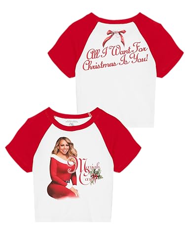 Mariah Carey Official Christmas Time Tour Merch Raglan T-Shirt, Rot und weiß, L von Mariah Carey