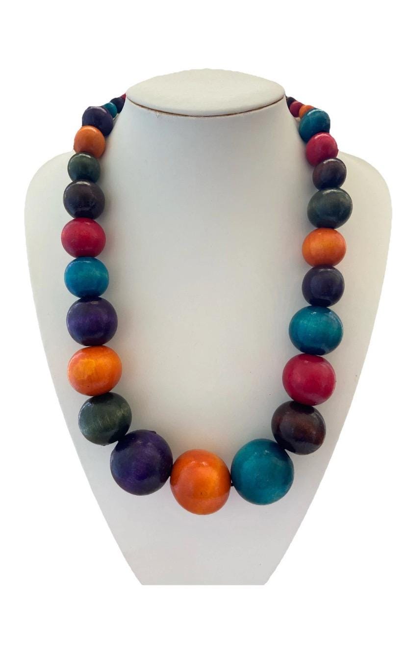Damen Kette Statement Perlenkette Modeschmuck Handgefertigt Bunt Halskette Blogger Modekette Extravagant Boheme Look Holzperle 1cm - 4cm Damen Kette Statement Perlenkette Modeschmuck Handgefertigt Bunt Halskette Blogger Modekette Extravagant Boheme Look Holzperle 1cm - 4cm von Mariandldesign