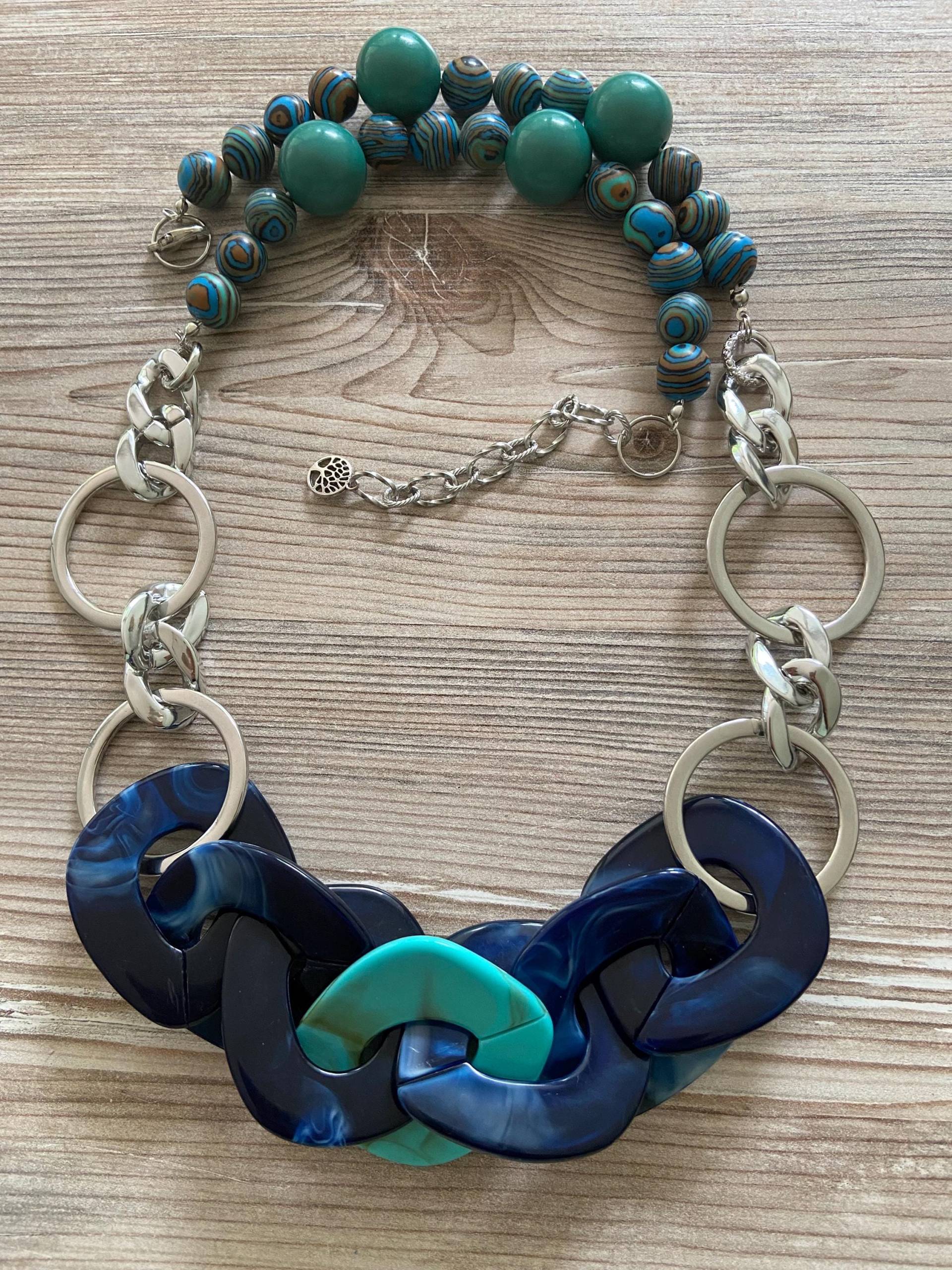 Damen Statement Kette Blogger Modeschmuck Pulloverkette Halskette Lang 75cm Bunte Modekette Extravagant Glieder Perlenkette von Mariandldesign