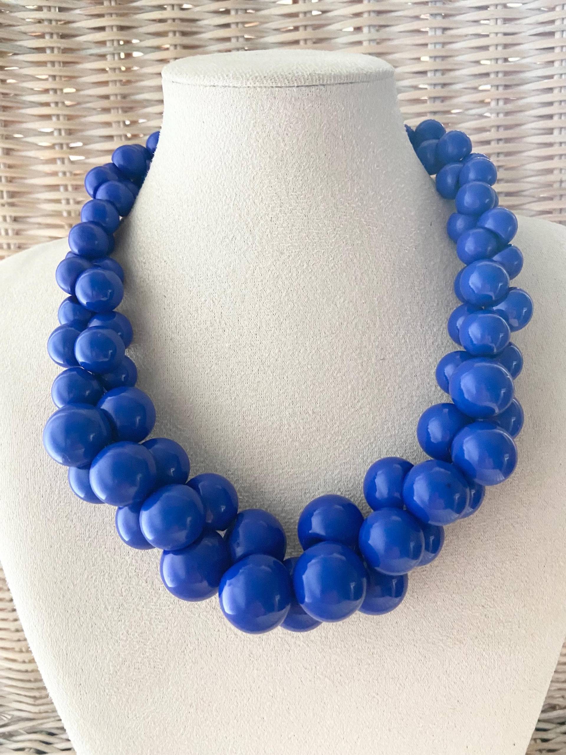 Damen Statement Kette Modeschmuck Blau Perlenkette Blogger Bib Halskette Extravagant Modekette Collier von Mariandldesign