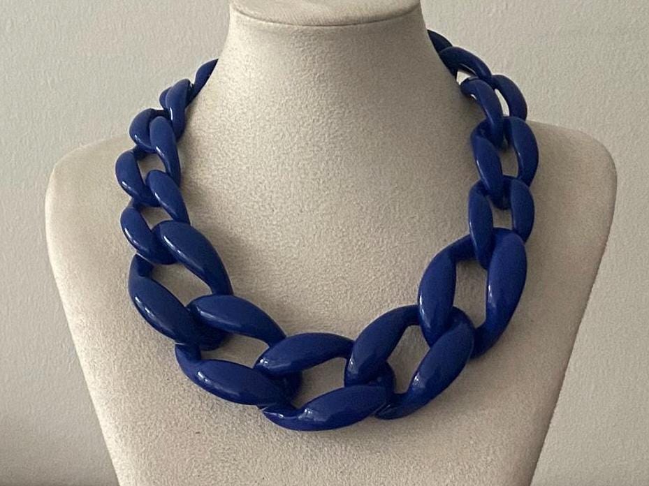 Halskette Statement Damenkette Gliederkette Chunky Kette Modeschmuck Acryl Bib Blogger Modekette Blau von Mariandldesign