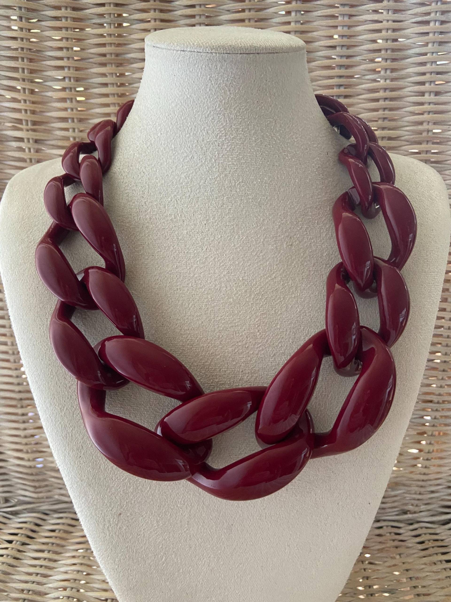 Halskette Statement Damenkette Gliederkette Chunky Kette Modeschmuck Acryl Bib Kurz Glanz Bordeaux Rot Blogger von Mariandldesign